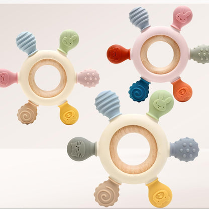 Anneau de dentition silicone et bois naturel