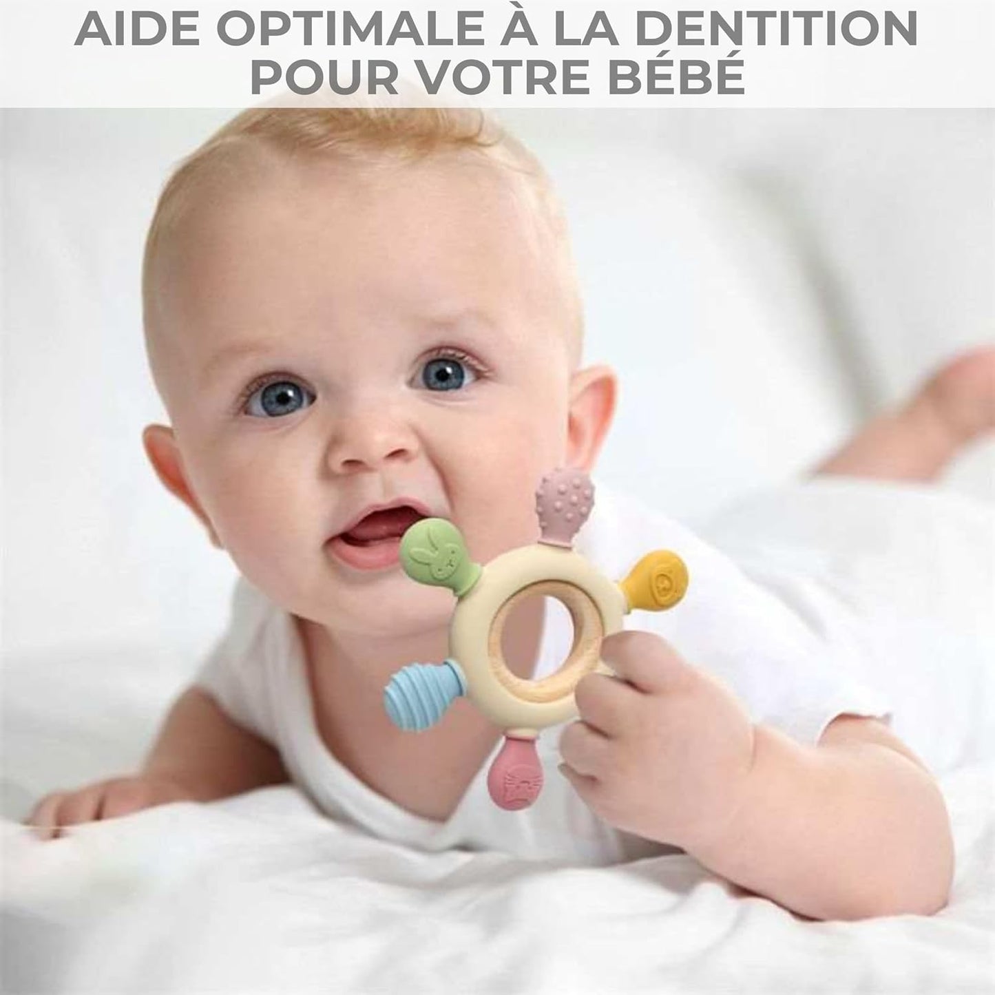 Anneau de dentition silicone et bois naturel