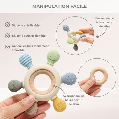 Anneau de dentition silicone et bois naturel