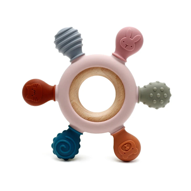 Anneau de dentition silicone et bois naturel