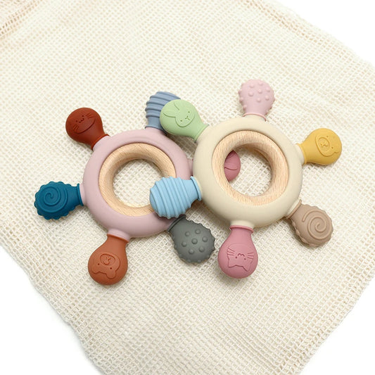 Anneau de dentition silicone et bois naturel