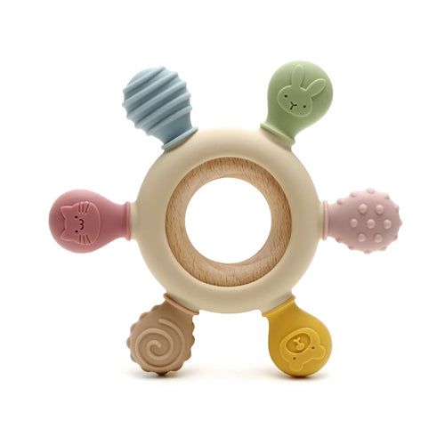 Anneau de dentition silicone et bois naturel