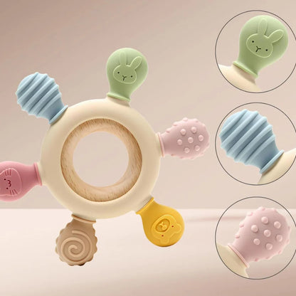 Anneau de dentition silicone et bois naturel